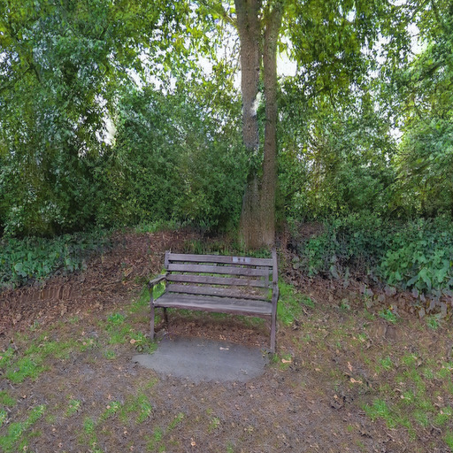 A photograph of a memorial bench which has been generated using artificial intelligence.