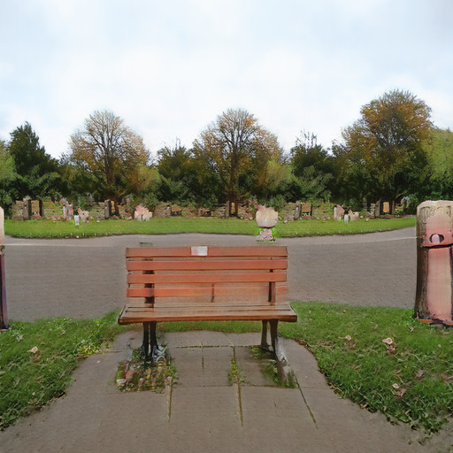 A photograph of a memorial bench which has been generated using artificial intelligence.