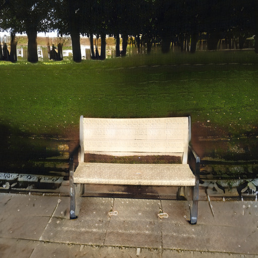 A photograph of a memorial bench which has been generated using artificial intelligence.
