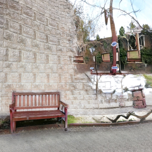 A photograph of a memorial bench which has been generated using artificial intelligence.