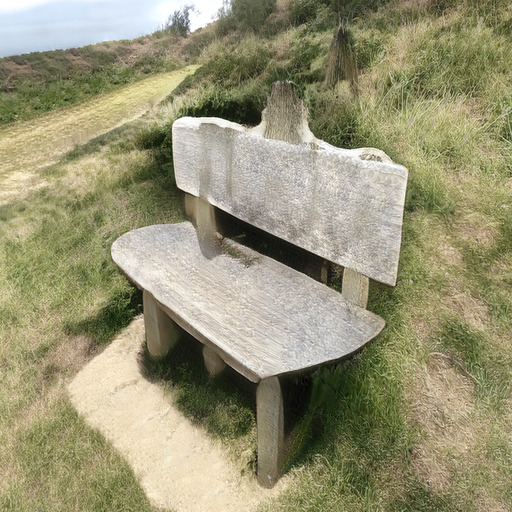A photograph of a memorial bench which has been generated using artificial intelligence.