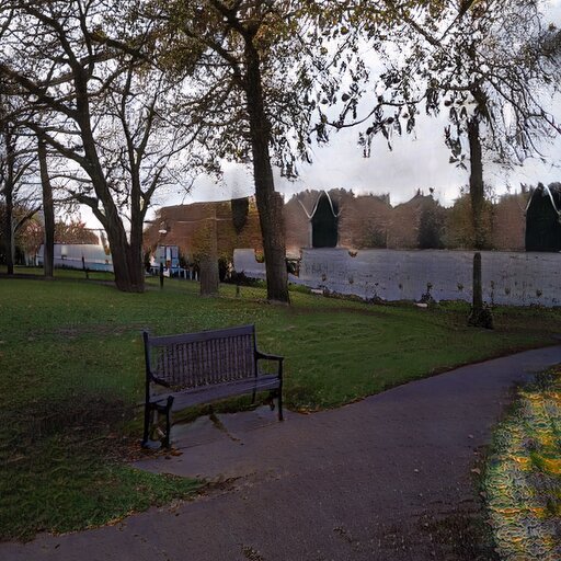 A photograph of a memorial bench which has been generated using artificial intelligence.