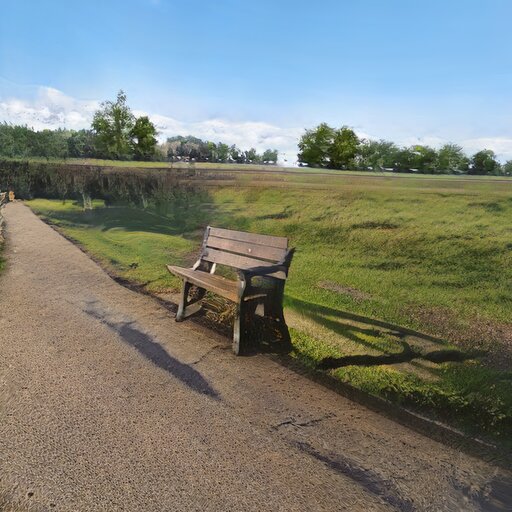 A photograph of a memorial bench which has been generated using artificial intelligence.
