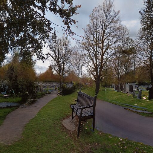 A photograph of a memorial bench which has been generated using artificial intelligence.