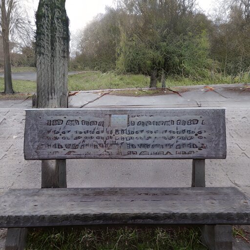 A photograph of a memorial bench which has been generated using artificial intelligence.