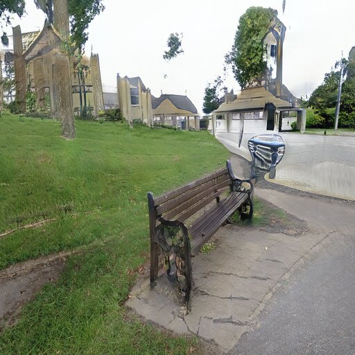 A photograph of a memorial bench which has been generated using artificial intelligence.
