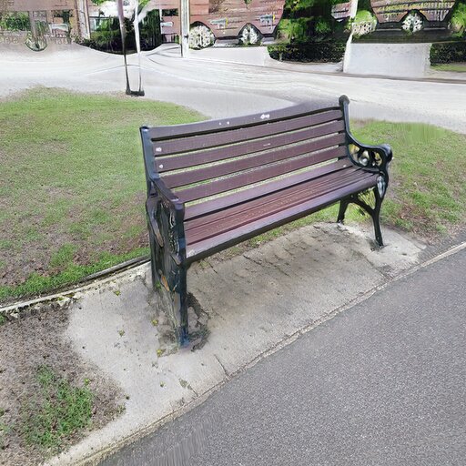 A photograph of a memorial bench which has been generated using artificial intelligence.