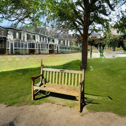 A photograph of a memorial bench which has been generated using artificial intelligence.