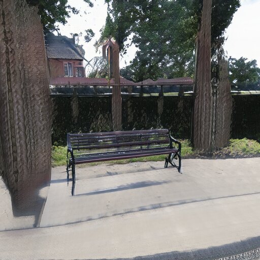 A photograph of a memorial bench which has been generated using artificial intelligence.