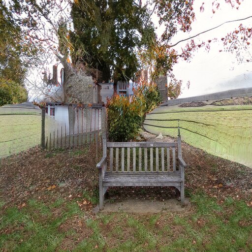 A photograph of a memorial bench which has been generated using artificial intelligence.