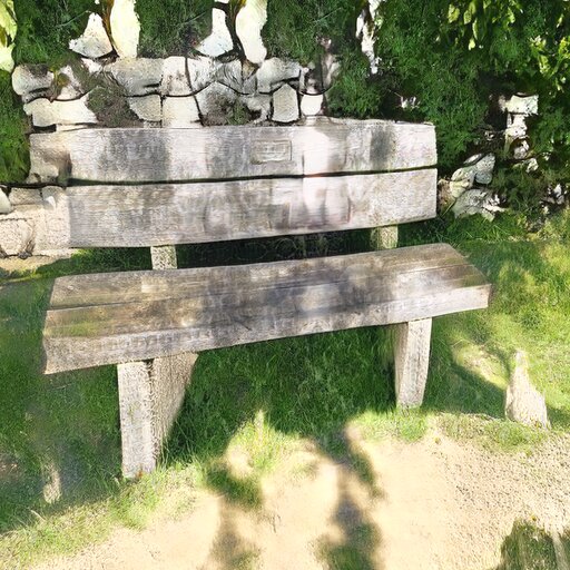 A photograph of a memorial bench which has been generated using artificial intelligence.