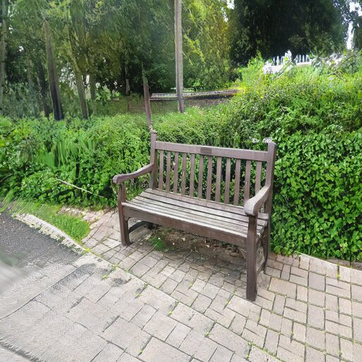 A photograph of a memorial bench which has been generated using artificial intelligence.