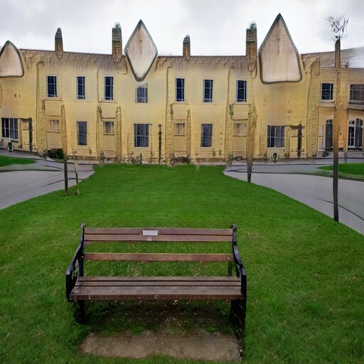 A photograph of a memorial bench which has been generated using artificial intelligence.