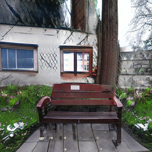 A photograph of a memorial bench which has been generated using artificial intelligence.