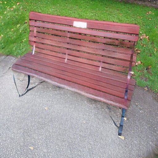A photograph of a memorial bench which has been generated using artificial intelligence.