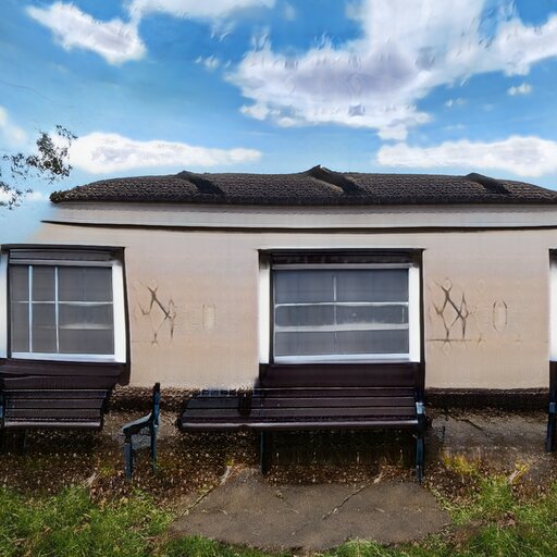 A photograph of a memorial bench which has been generated using artificial intelligence.