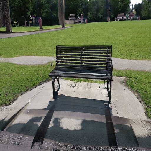 A photograph of a memorial bench which has been generated using artificial intelligence.
