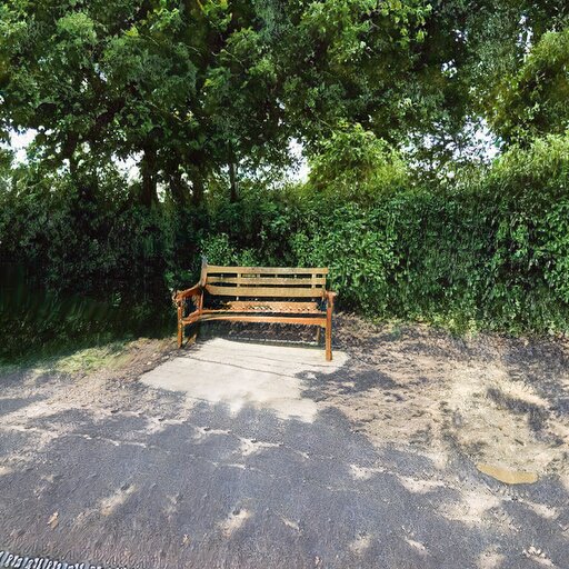 A photograph of a memorial bench which has been generated using artificial intelligence.