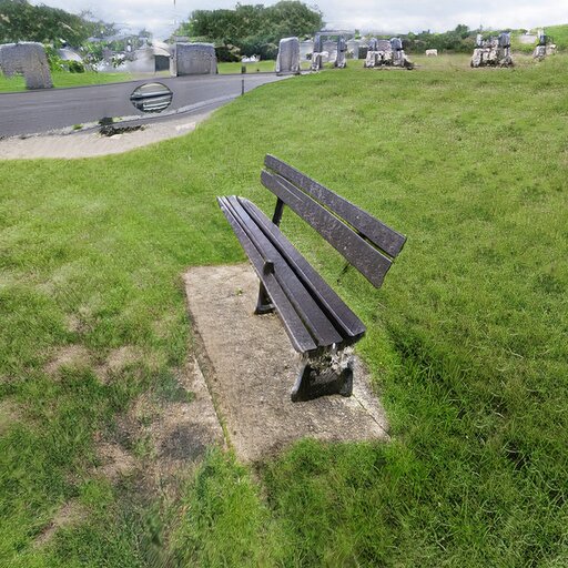 A photograph of a memorial bench which has been generated using artificial intelligence.